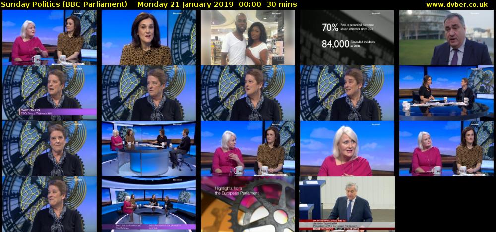 Sunday Politics (BBC Parliament) Monday 21 January 2019 00:00 - 00:30