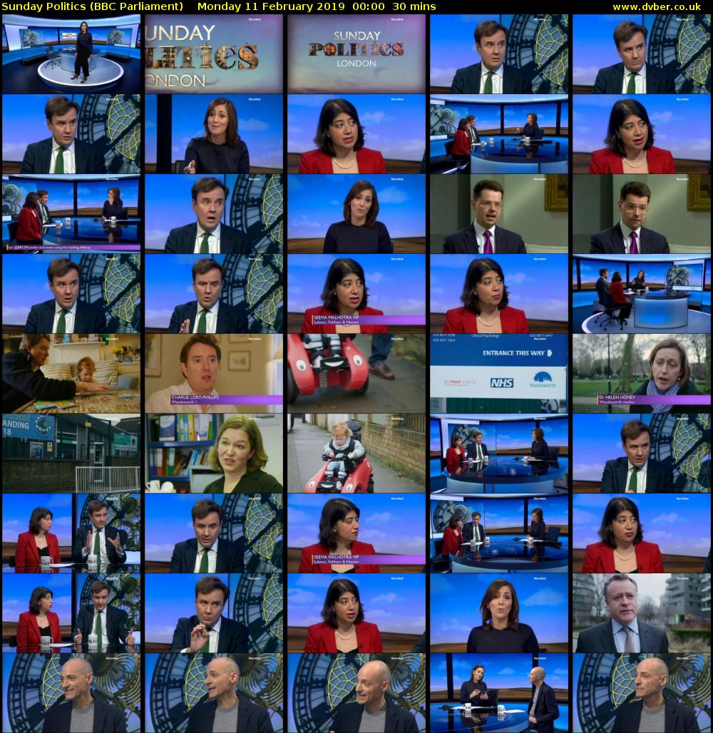 Sunday Politics (BBC Parliament) Monday 11 February 2019 00:00 - 00:30