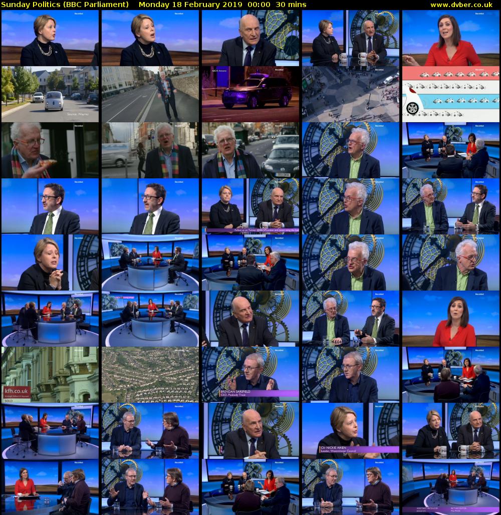 Sunday Politics (BBC Parliament) Monday 18 February 2019 00:00 - 00:30