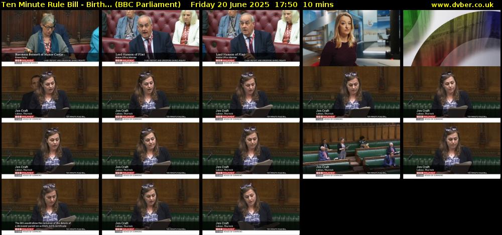 Ten Minute Rule Bill - Birth... (BBC Parliament) Friday 20 June 2025 17:50 - 18:00