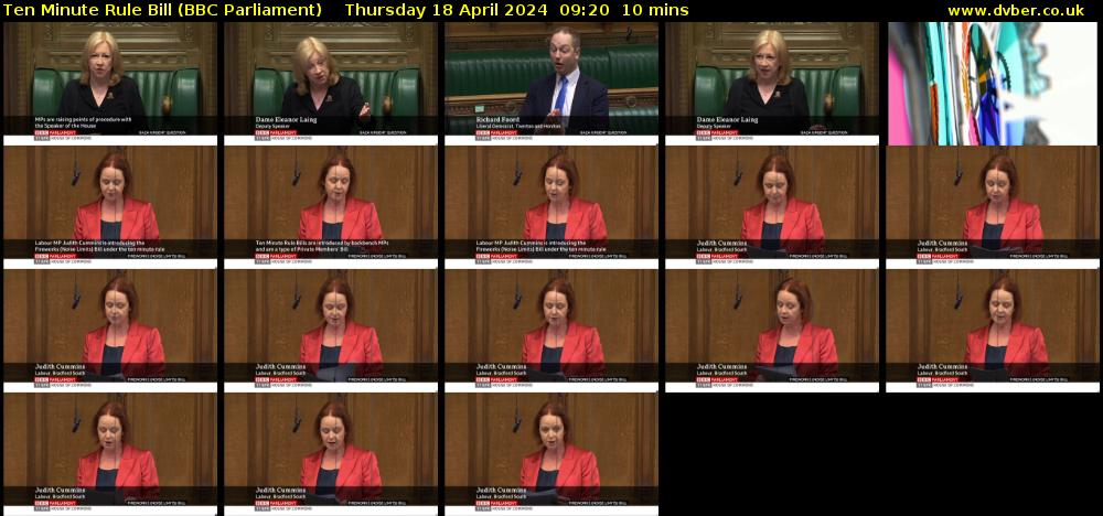 Ten Minute Rule Bill (BBC Parliament) Thursday 18 April 2024 09:20 - 09:30