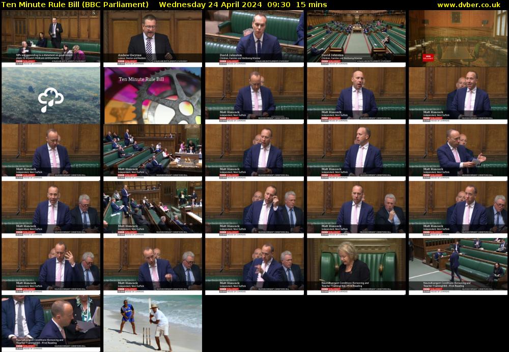 Ten Minute Rule Bill (BBC Parliament) Wednesday 24 April 2024 09:30 - 09:45