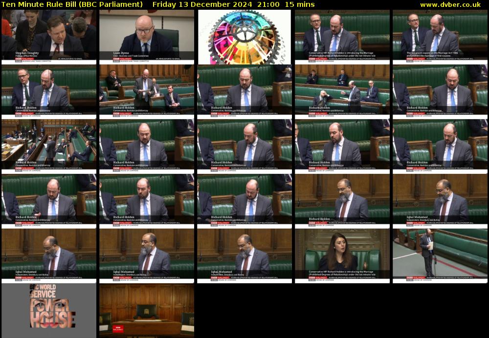 Ten Minute Rule Bill (BBC Parliament) Friday 13 December 2024 21:00 - 21:15