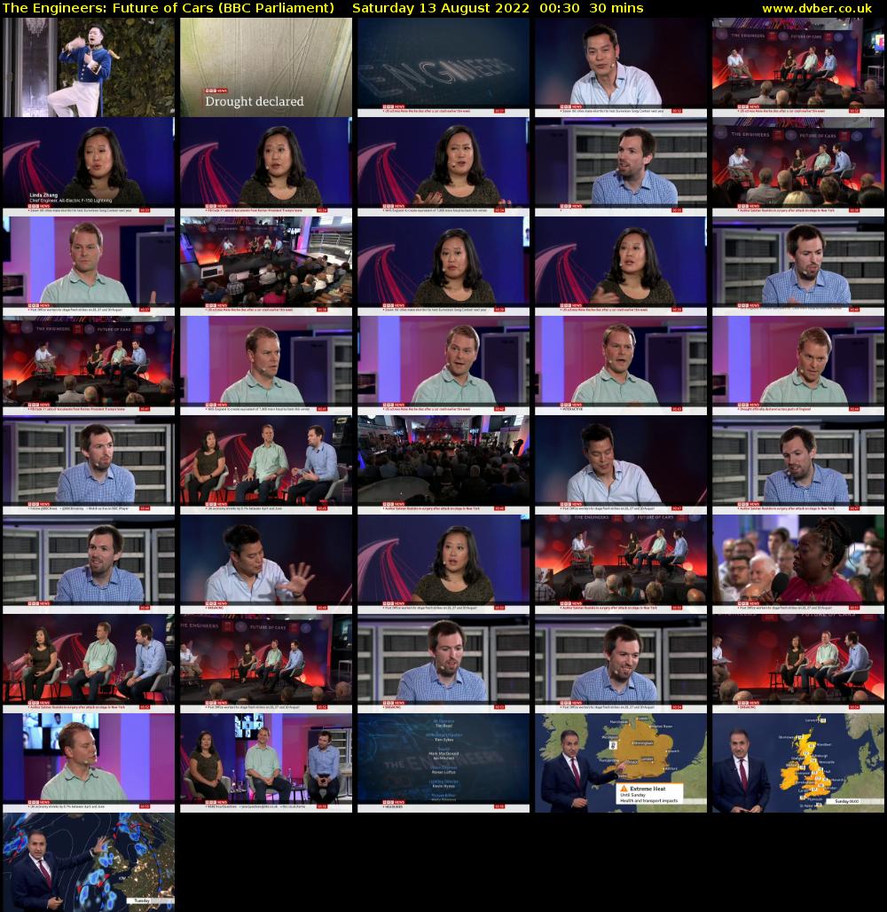 The Engineers: Future of Cars (BBC Parliament) Saturday 13 August 2022 00:30 - 01:00