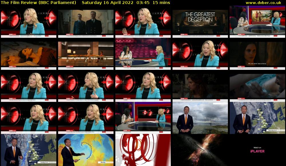 The Film Review (BBC Parliament) Saturday 16 April 2022 03:45 - 04:00