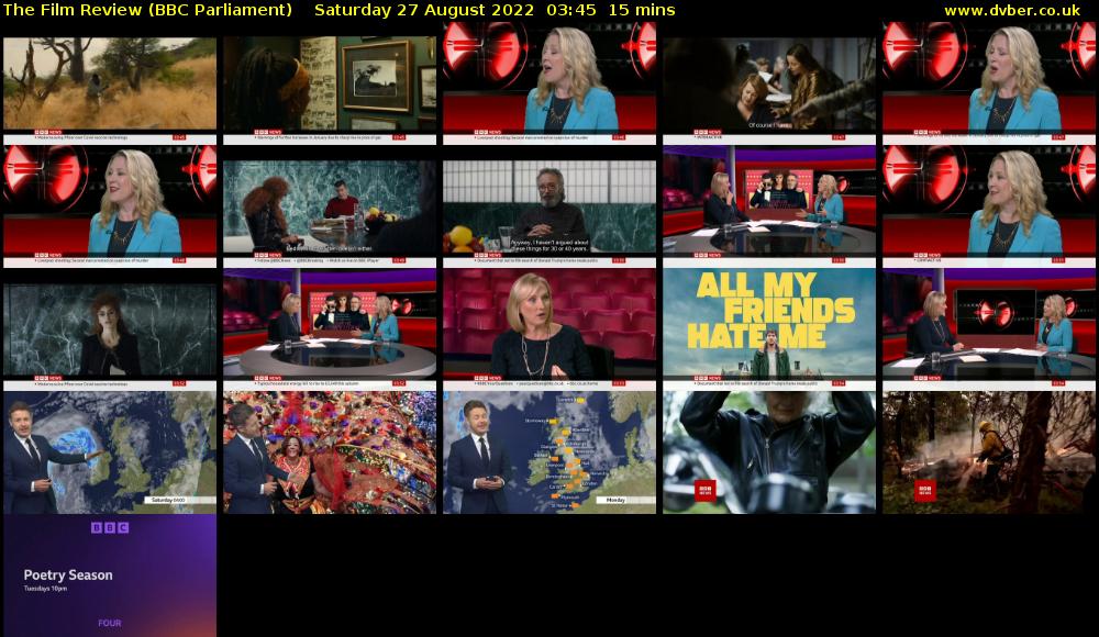 The Film Review (BBC Parliament) Saturday 27 August 2022 03:45 - 04:00