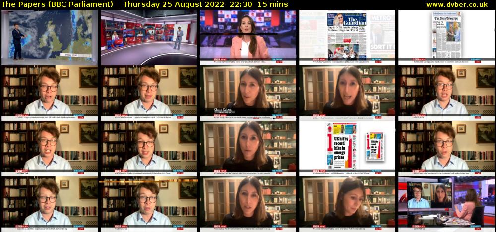 The Papers (BBC Parliament) Thursday 25 August 2022 22:30 - 22:45