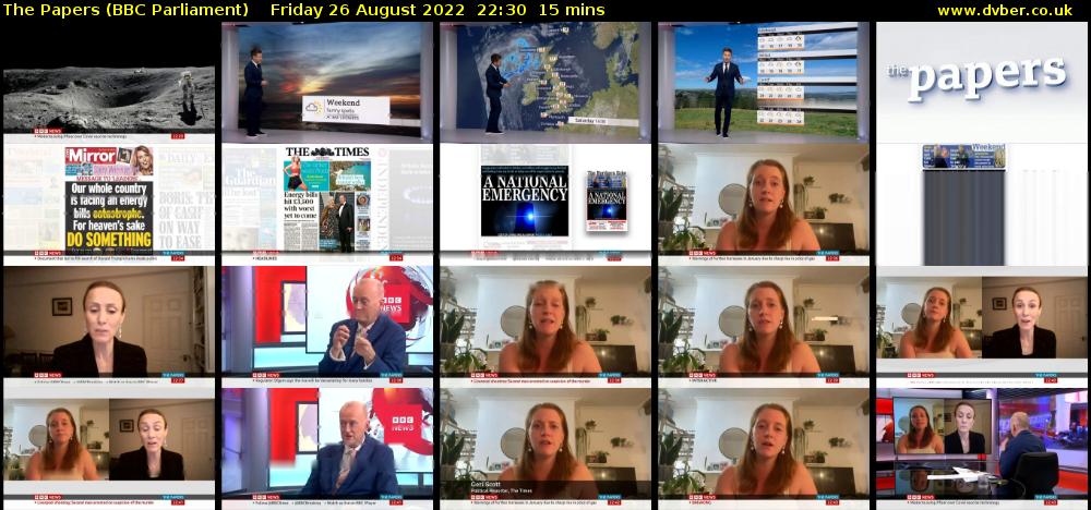 The Papers (BBC Parliament) Friday 26 August 2022 22:30 - 22:45