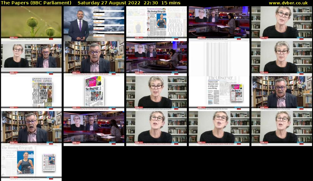 The Papers (BBC Parliament) Saturday 27 August 2022 22:30 - 22:45