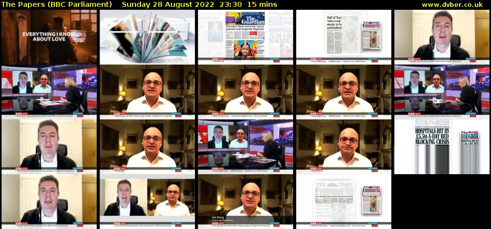 The Papers (BBC Parliament) Sunday 28 August 2022 23:30 - 23:45