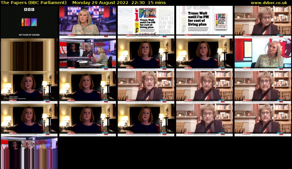 The Papers (BBC Parliament) Monday 29 August 2022 22:30 - 22:45