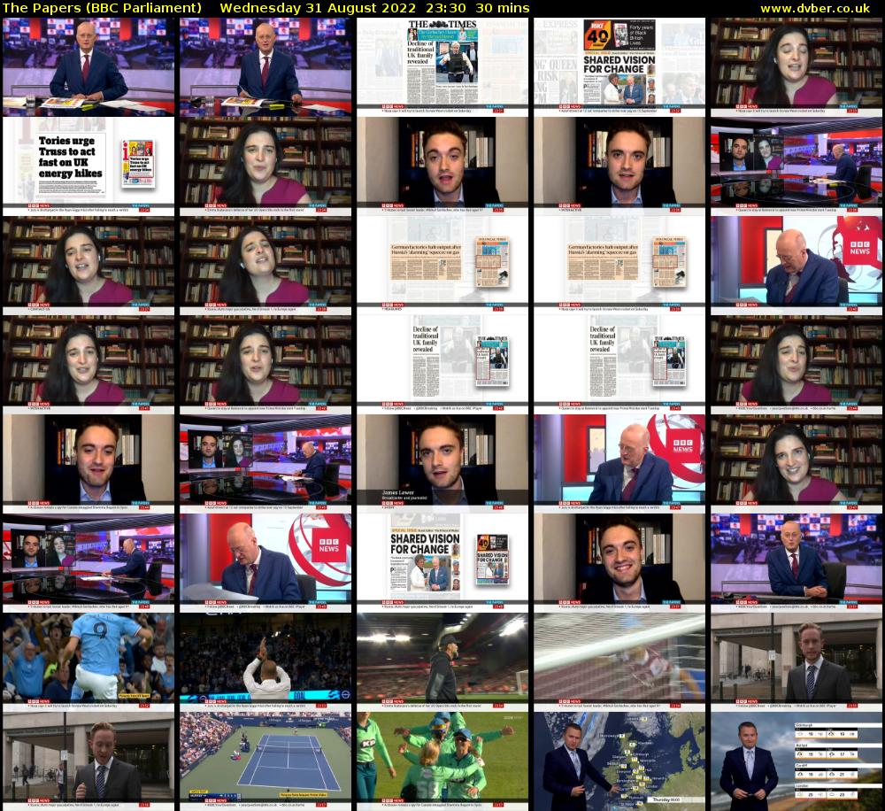 The Papers (BBC Parliament) Wednesday 31 August 2022 23:30 - 00:00