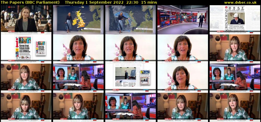 The Papers (BBC Parliament) Thursday 1 September 2022 22:30 - 22:45