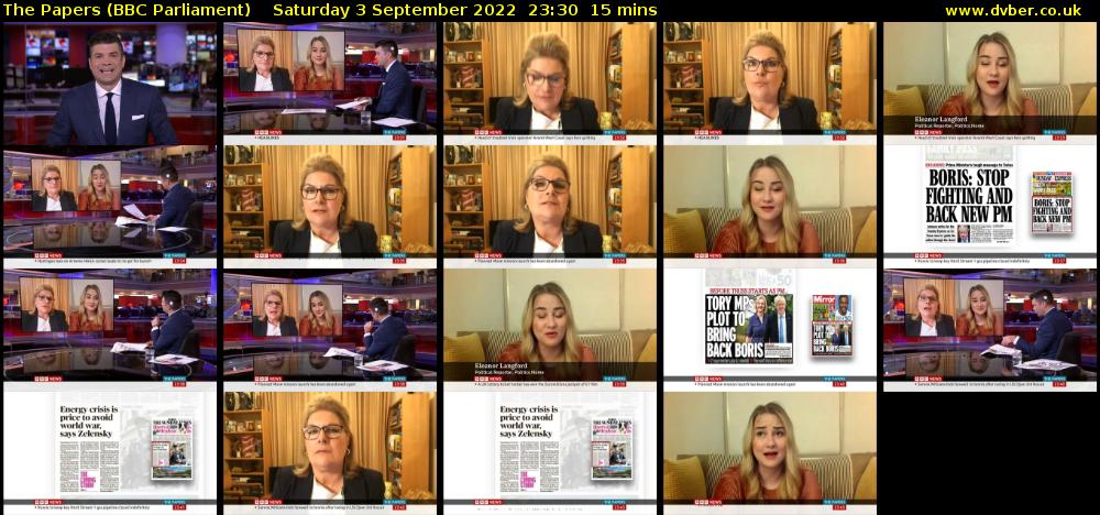 The Papers (BBC Parliament) Saturday 3 September 2022 23:30 - 23:45