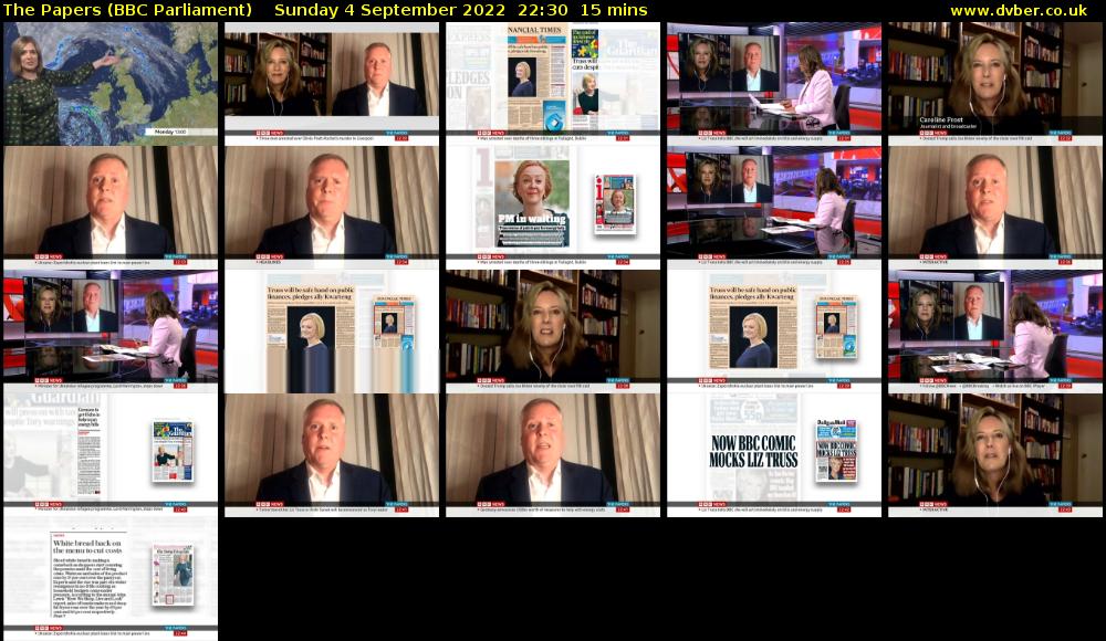 The Papers (BBC Parliament) Sunday 4 September 2022 22:30 - 22:45