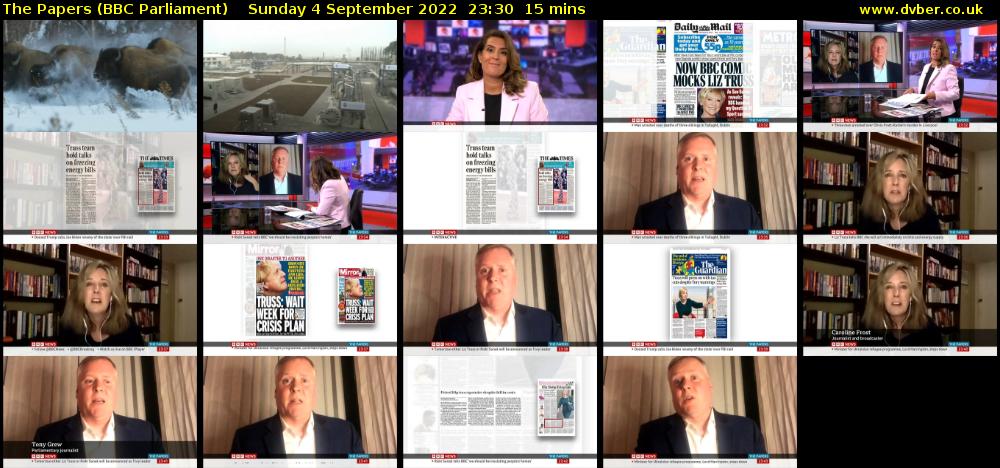 The Papers (BBC Parliament) Sunday 4 September 2022 23:30 - 23:45
