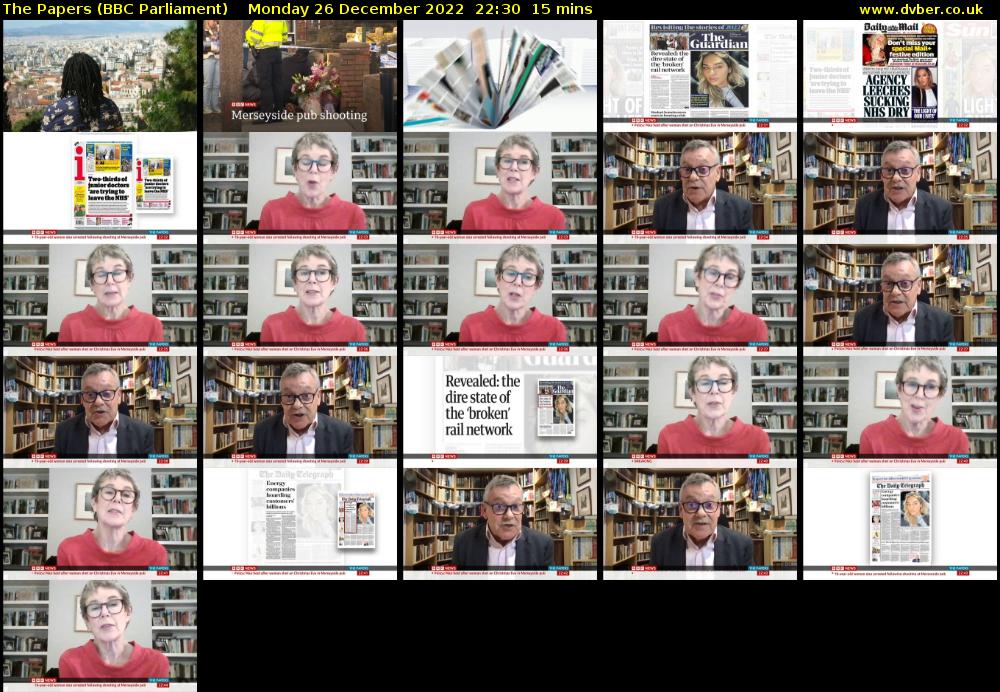 The Papers (BBC Parliament) Monday 26 December 2022 22:30 - 22:45