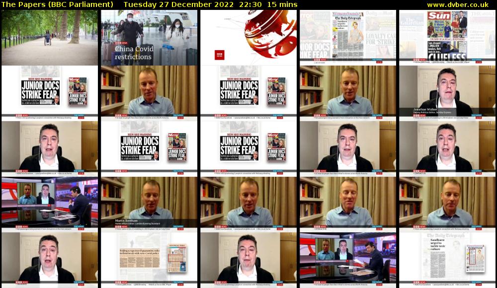 The Papers (BBC Parliament) Tuesday 27 December 2022 22:30 - 22:45