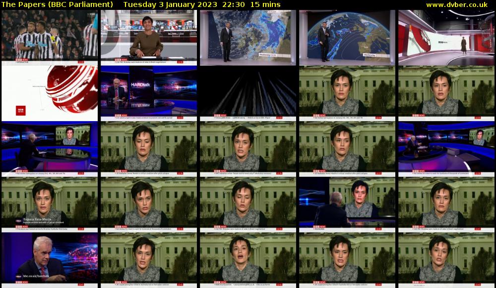 The Papers (BBC Parliament) Tuesday 3 January 2023 22:30 - 22:45