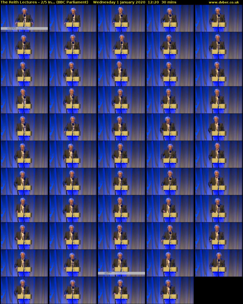The Reith Lectures - 2/5 In... (BBC Parliament) Wednesday 1 January 2020 12:20 - 12:50