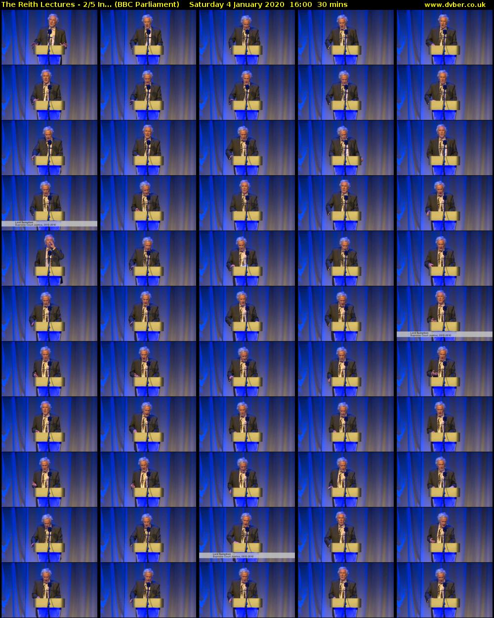 The Reith Lectures - 2/5 In... (BBC Parliament) Saturday 4 January 2020 16:00 - 16:30