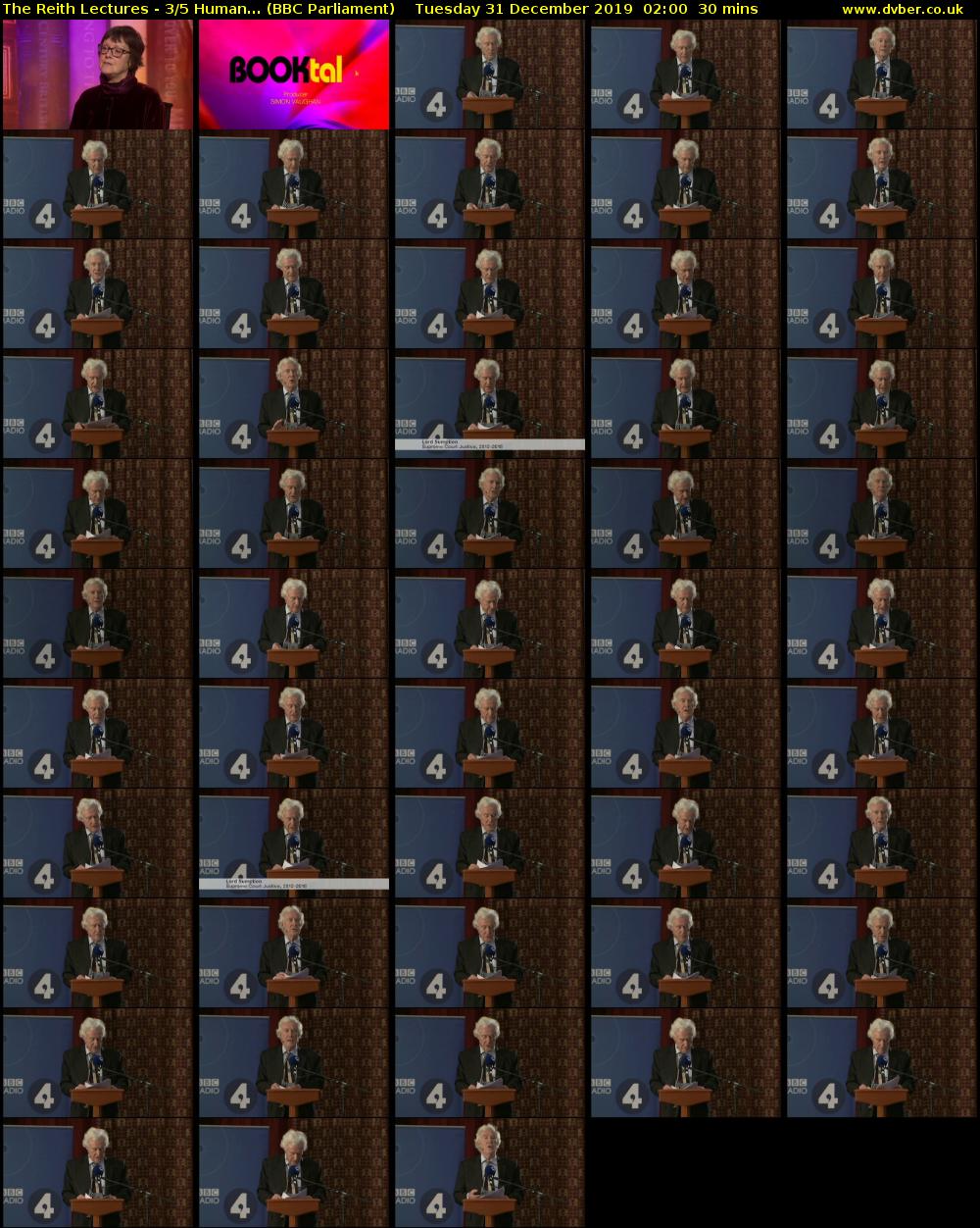 The Reith Lectures - 3/5 Human... (BBC Parliament) Tuesday 31 December 2019 02:00 - 02:30