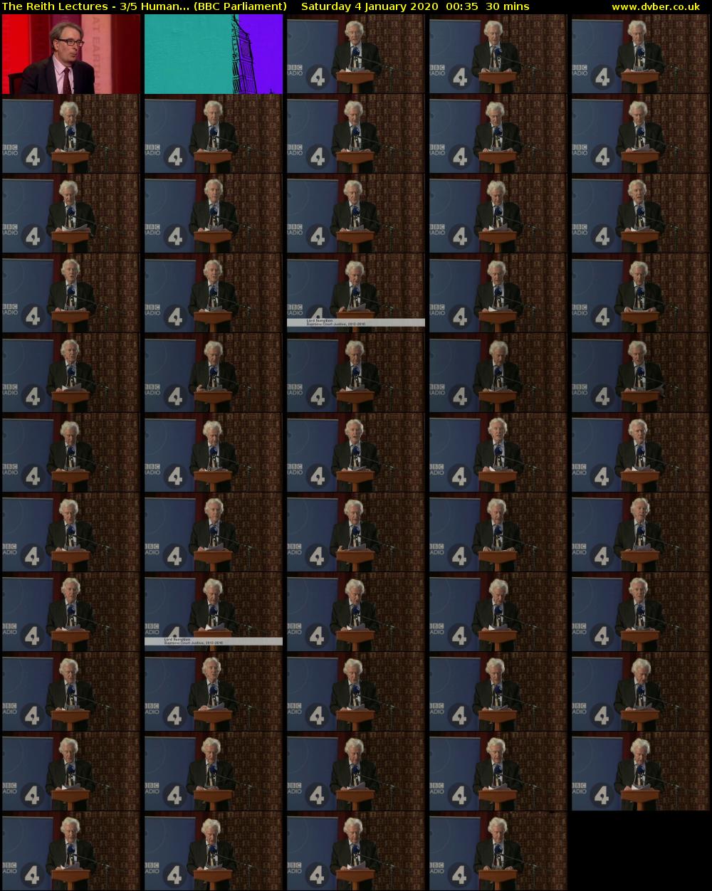 The Reith Lectures - 3/5 Human... (BBC Parliament) Saturday 4 January 2020 00:35 - 01:05