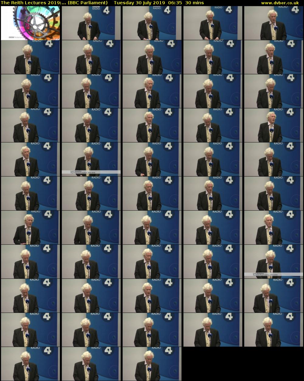 The Reith Lectures 2019:... (BBC Parliament) Tuesday 30 July 2019 06:35 - 07:05