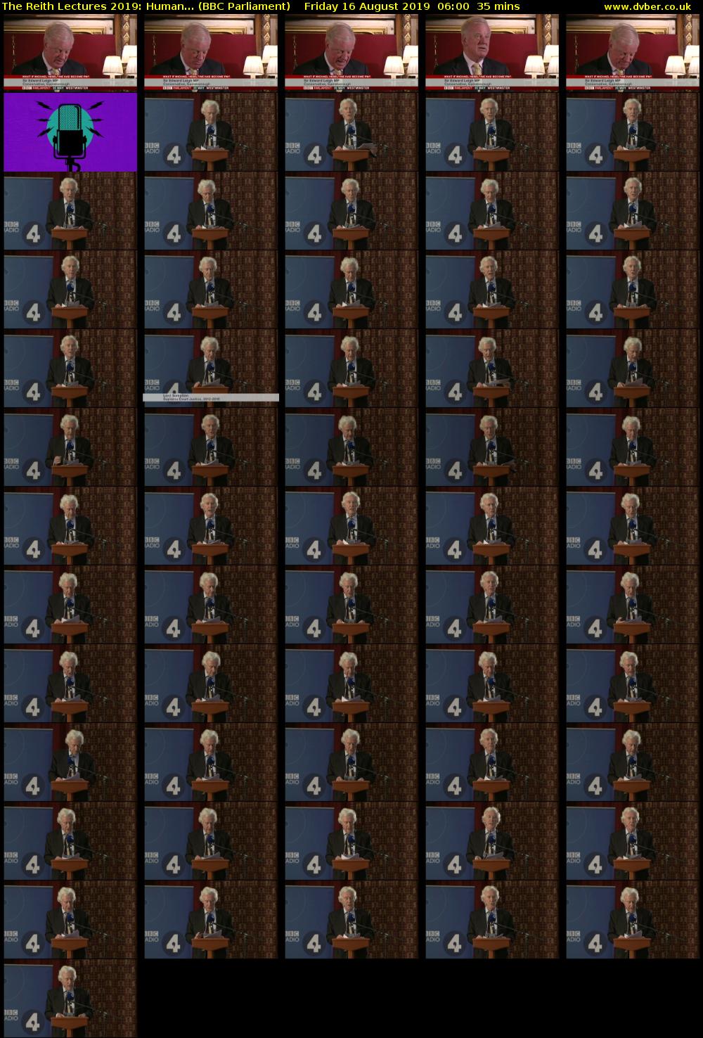 The Reith Lectures 2019: Human... (BBC Parliament) Friday 16 August 2019 06:00 - 06:35