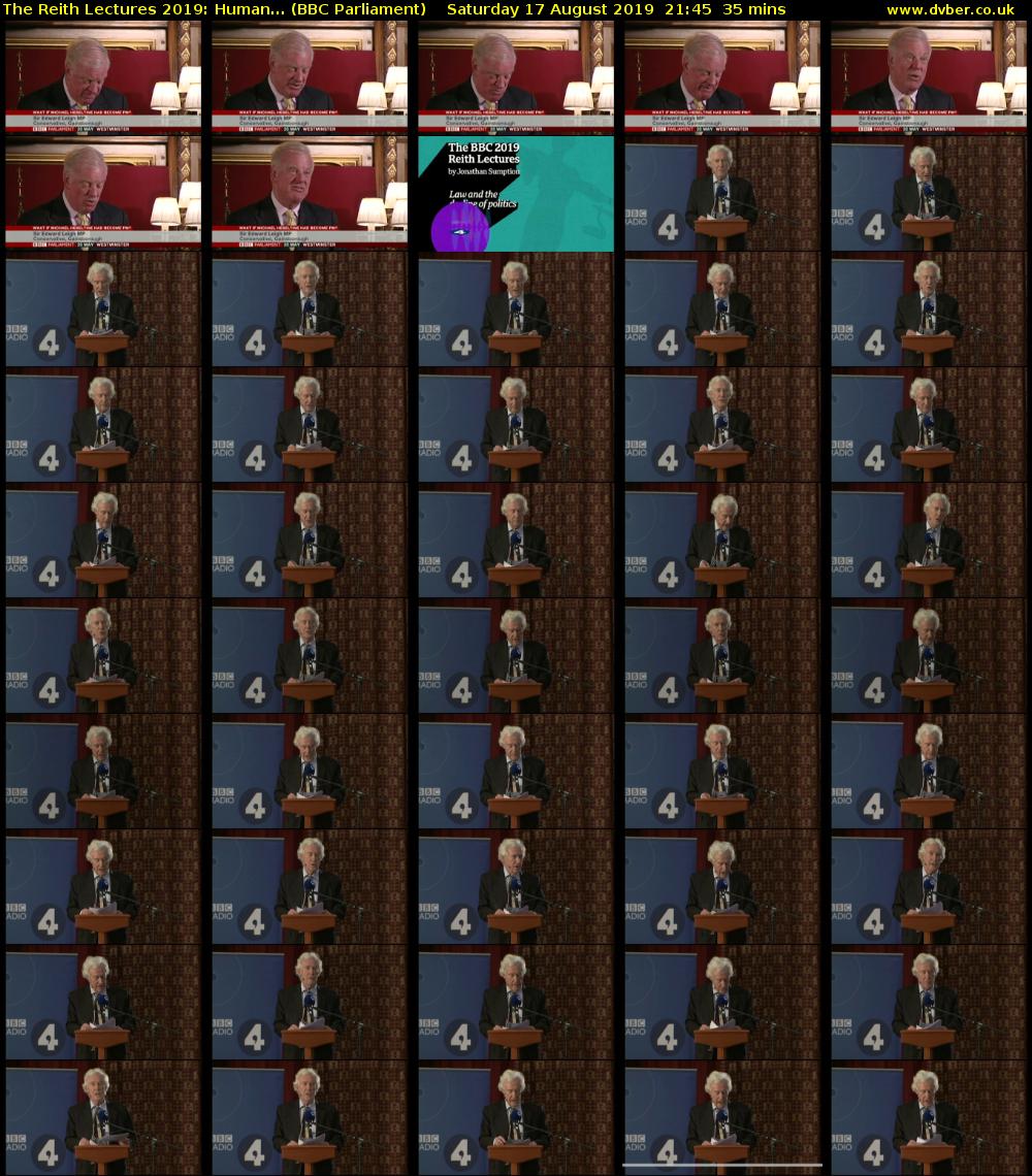 The Reith Lectures 2019: Human... (BBC Parliament) Saturday 17 August 2019 21:45 - 22:20