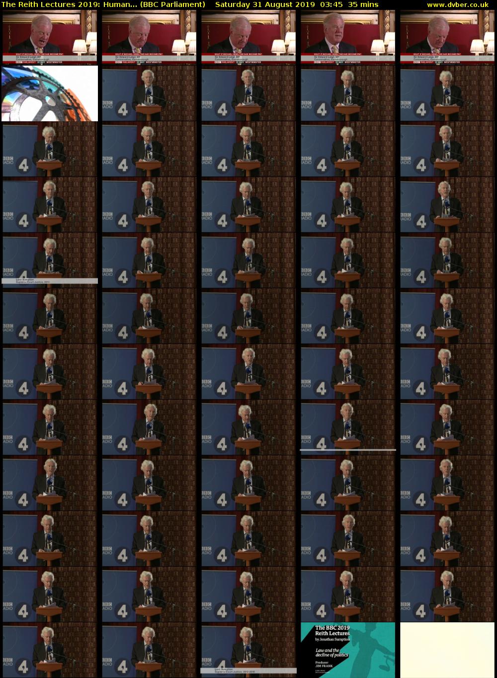 The Reith Lectures 2019: Human... (BBC Parliament) Saturday 31 August 2019 03:45 - 04:20