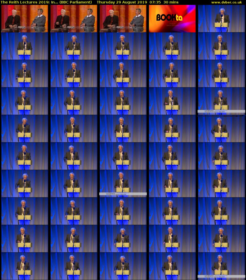 The Reith Lectures 2019: In... (BBC Parliament) Thursday 29 August 2019 07:35 - 08:05