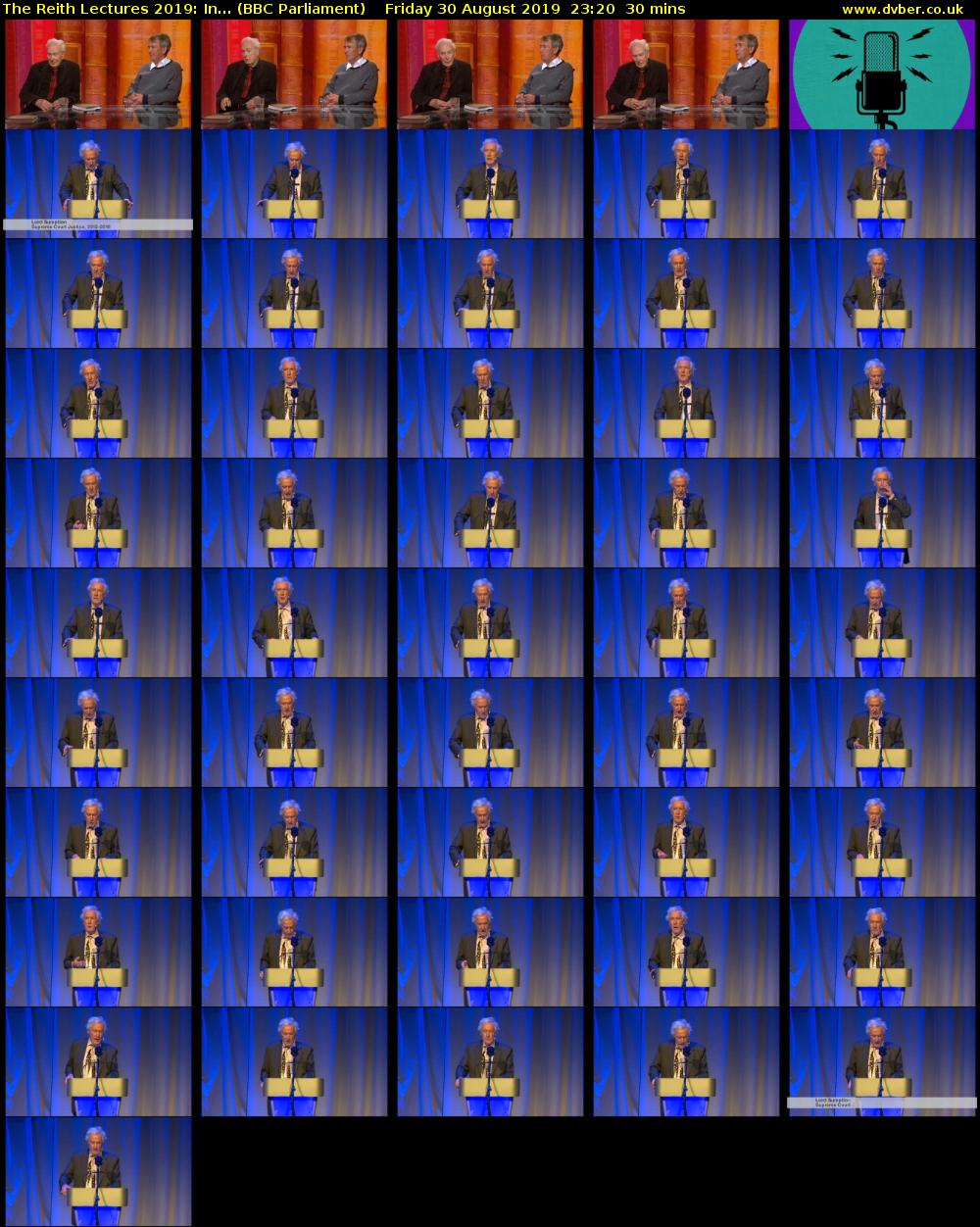 The Reith Lectures 2019: In... (BBC Parliament) Friday 30 August 2019 23:20 - 23:50