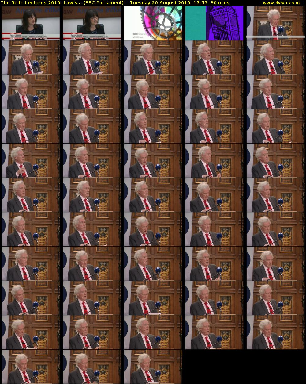 The Reith Lectures 2019: Law's... (BBC Parliament) Tuesday 20 August 2019 17:55 - 18:25