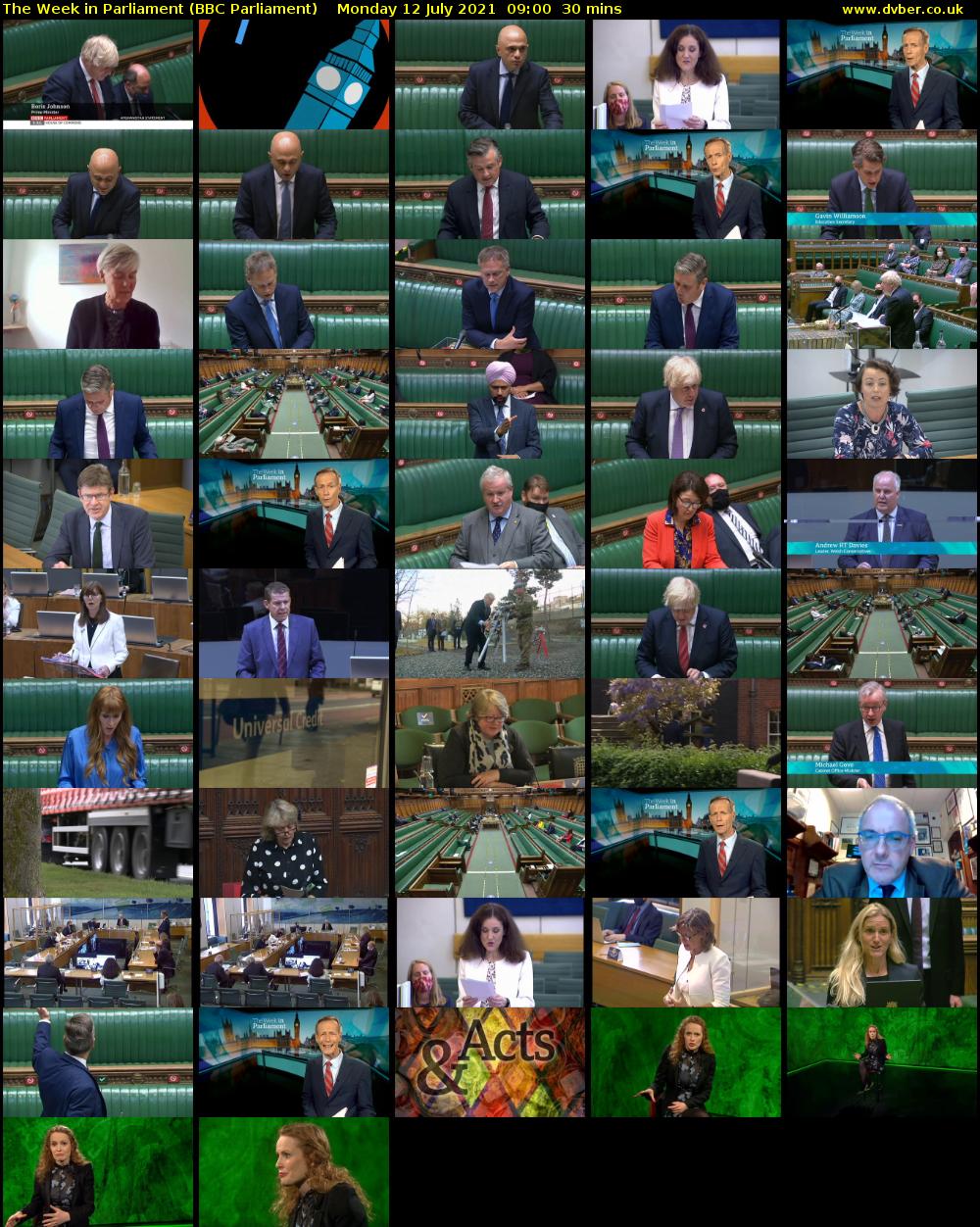 The Week in Parliament (BBC Parliament) Monday 12 July 2021 09:00 - 09:30