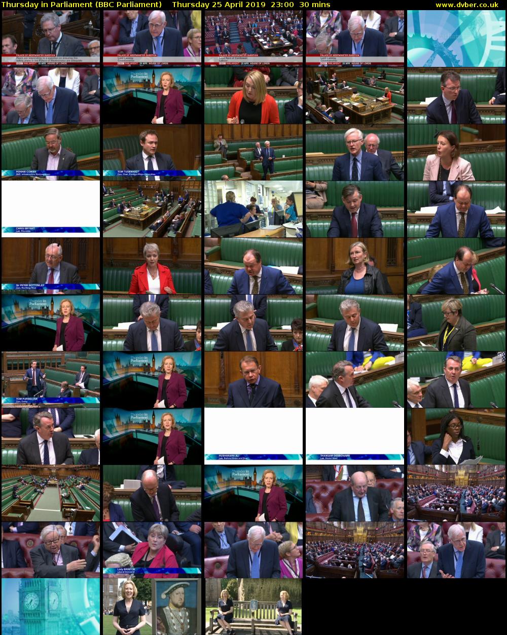Thursday in Parliament (BBC Parliament) Thursday 25 April 2019 23:00 - 23:30