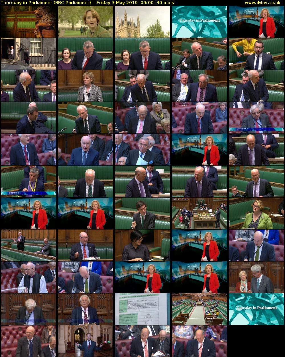 Thursday in Parliament (BBC Parliament) Friday 3 May 2019 09:00 - 09:30