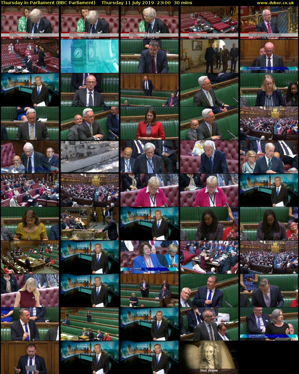Thursday in Parliament (BBC Parliament) Thursday 11 July 2019 23:00 - 23:30