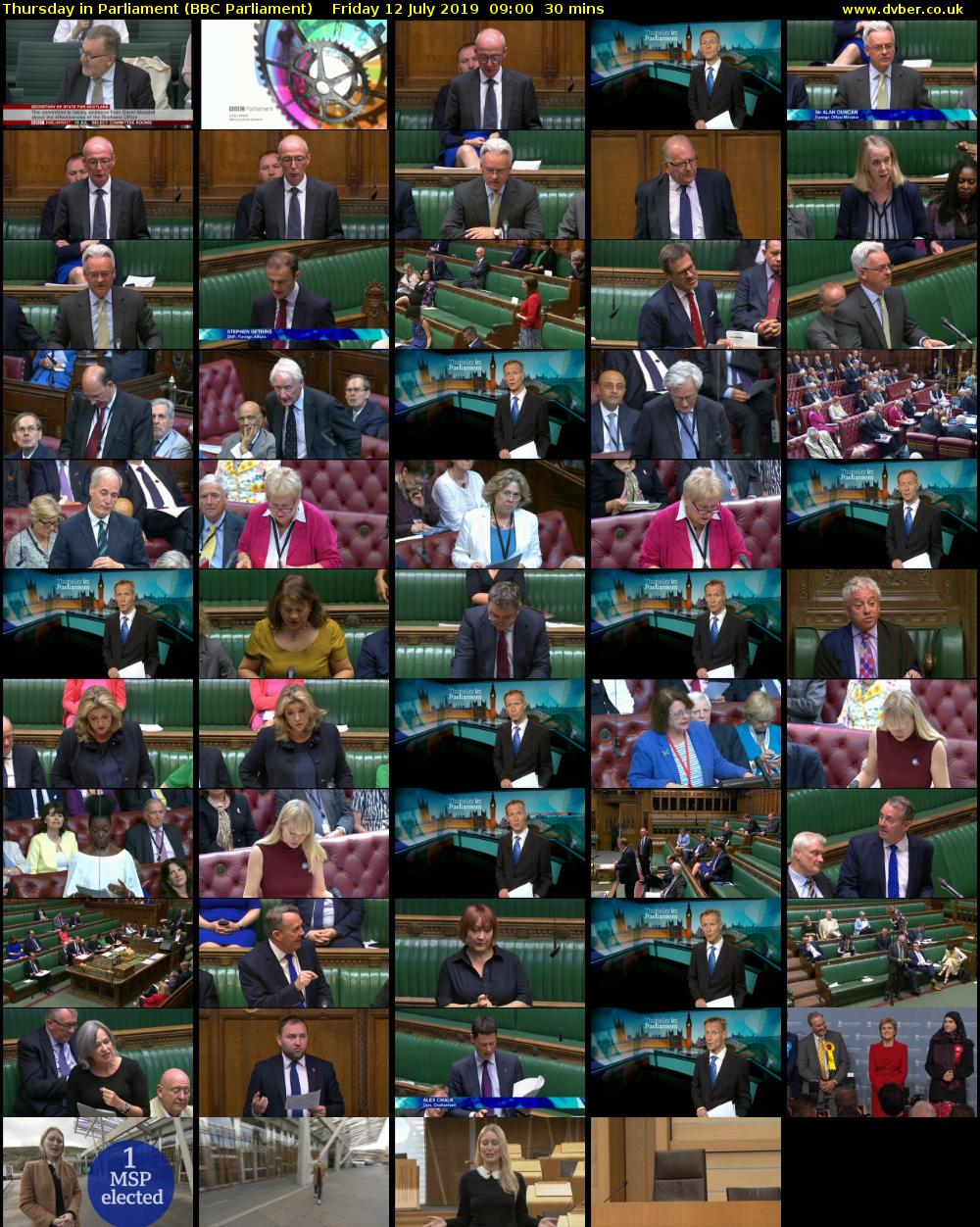 Thursday in Parliament (BBC Parliament) Friday 12 July 2019 09:00 - 09:30
