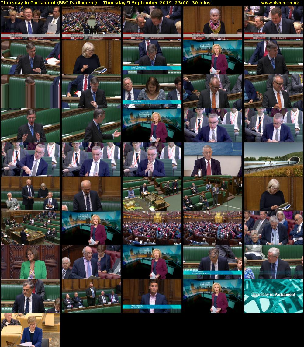 Thursday in Parliament (BBC Parliament) Thursday 5 September 2019 23:00 - 23:30