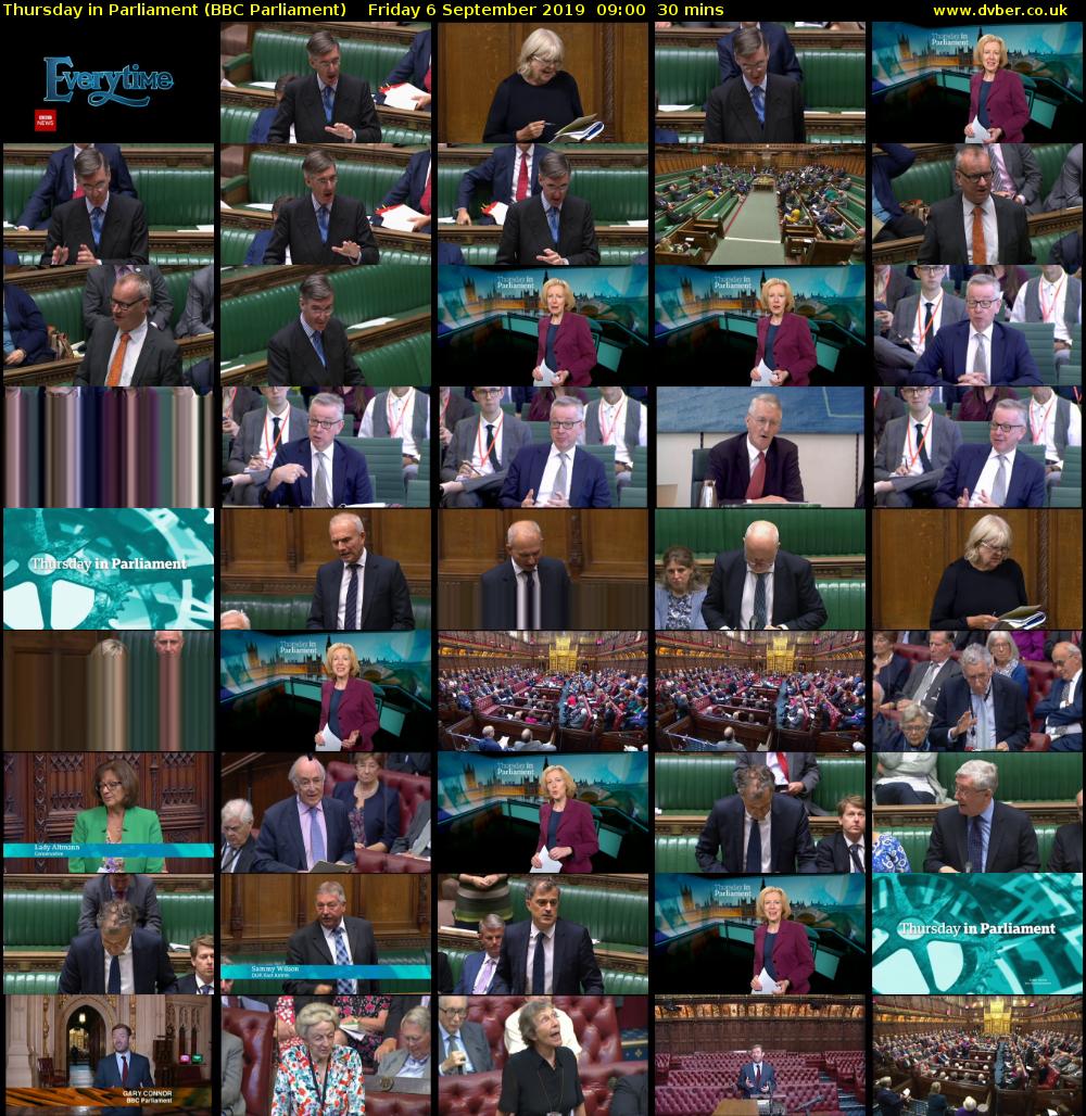 Thursday in Parliament (BBC Parliament) Friday 6 September 2019 09:00 - 09:30