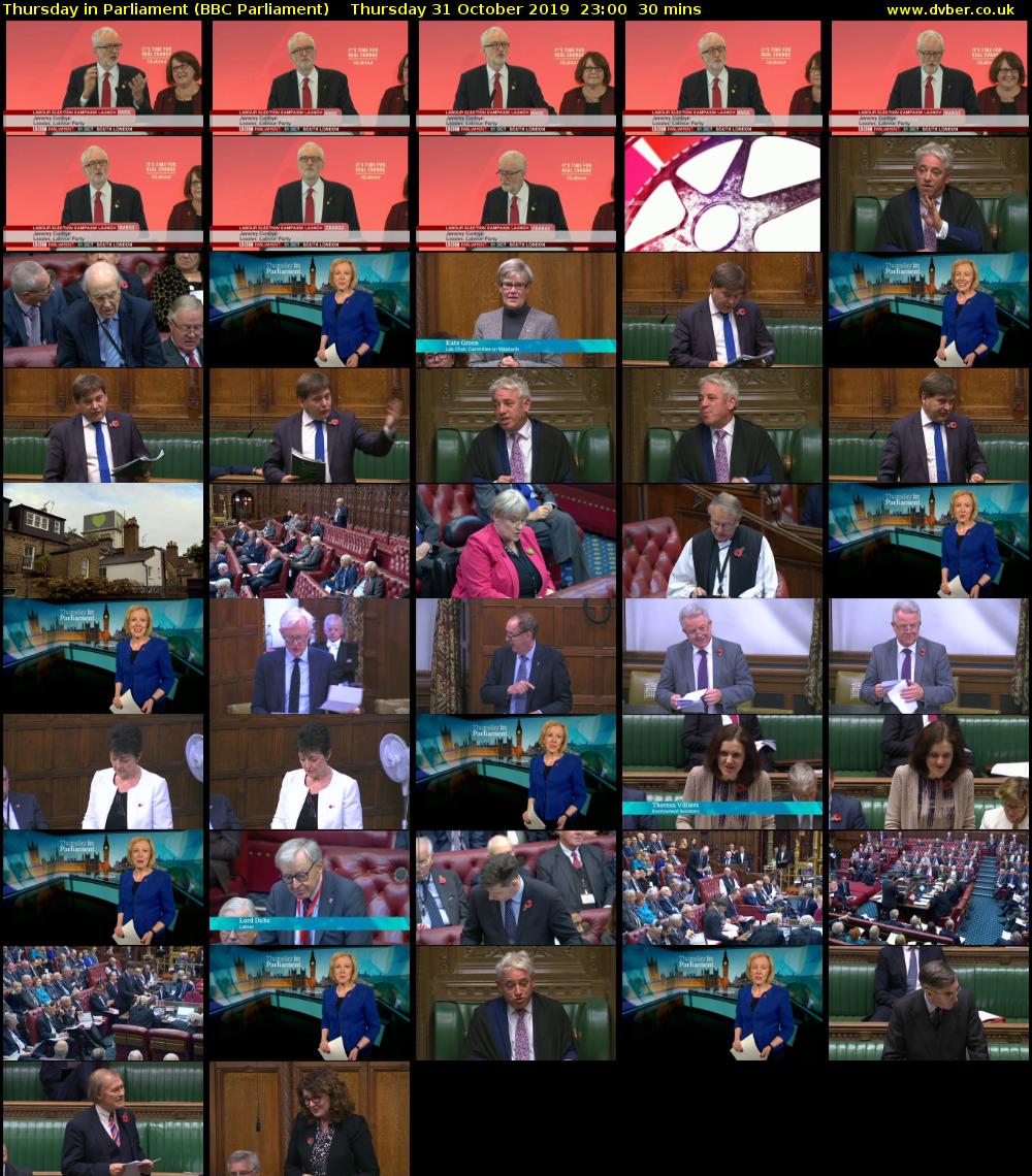Thursday in Parliament (BBC Parliament) Thursday 31 October 2019 23:00 - 23:30
