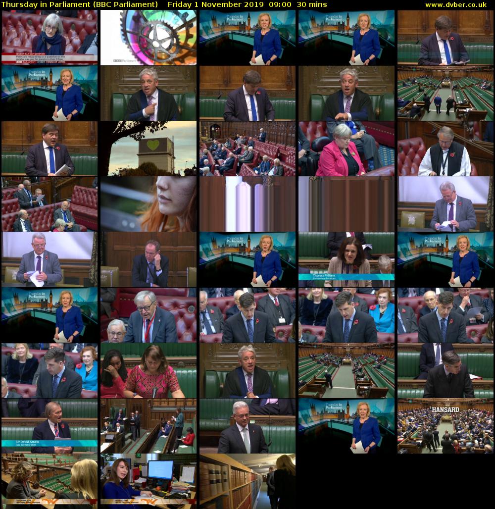 Thursday in Parliament (BBC Parliament) Friday 1 November 2019 09:00 - 09:30