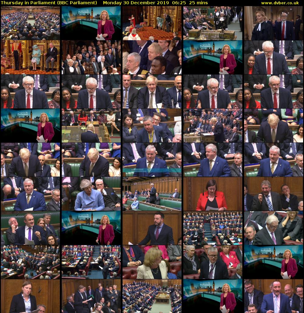 Thursday in Parliament (BBC Parliament) Monday 30 December 2019 06:25 - 06:50