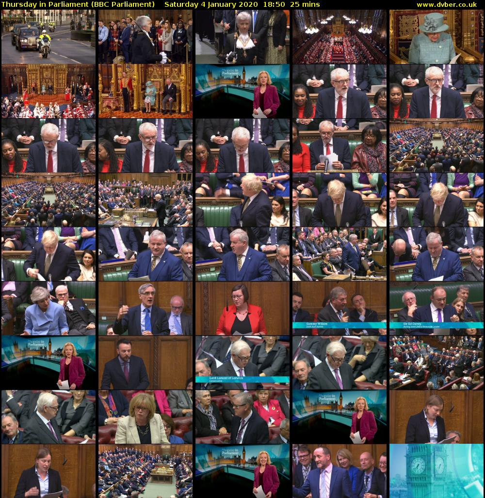 Thursday in Parliament (BBC Parliament) Saturday 4 January 2020 18:50 - 19:15