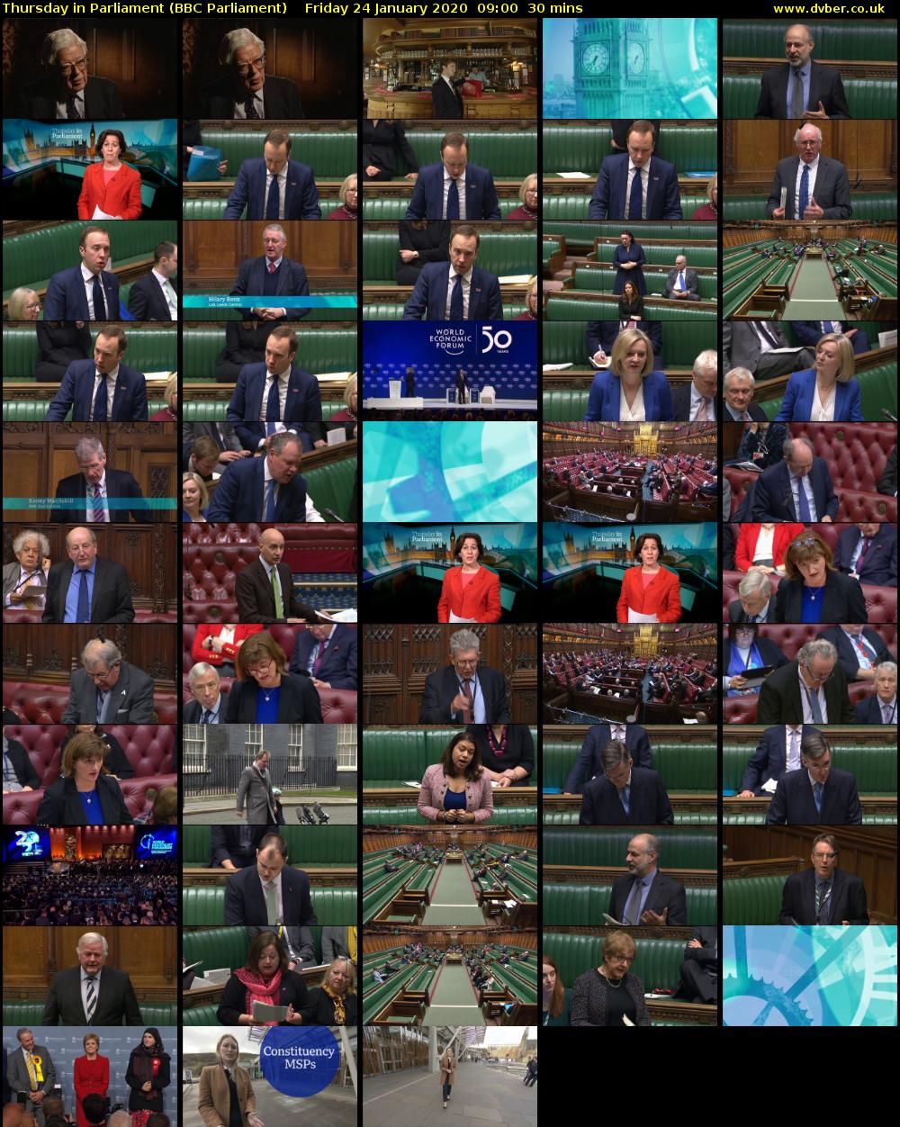 Thursday in Parliament (BBC Parliament) Friday 24 January 2020 09:00 - 09:30