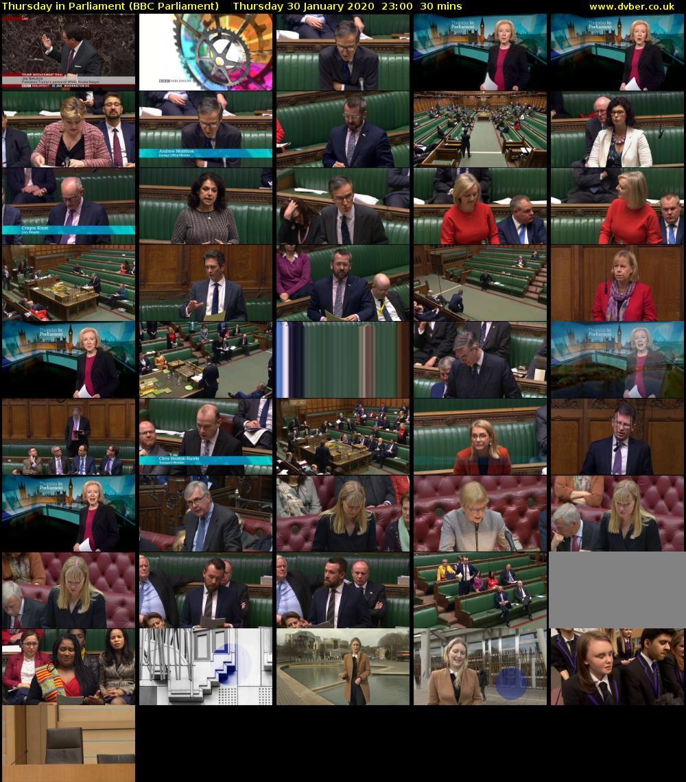 Thursday in Parliament (BBC Parliament) Thursday 30 January 2020 23:00 - 23:30