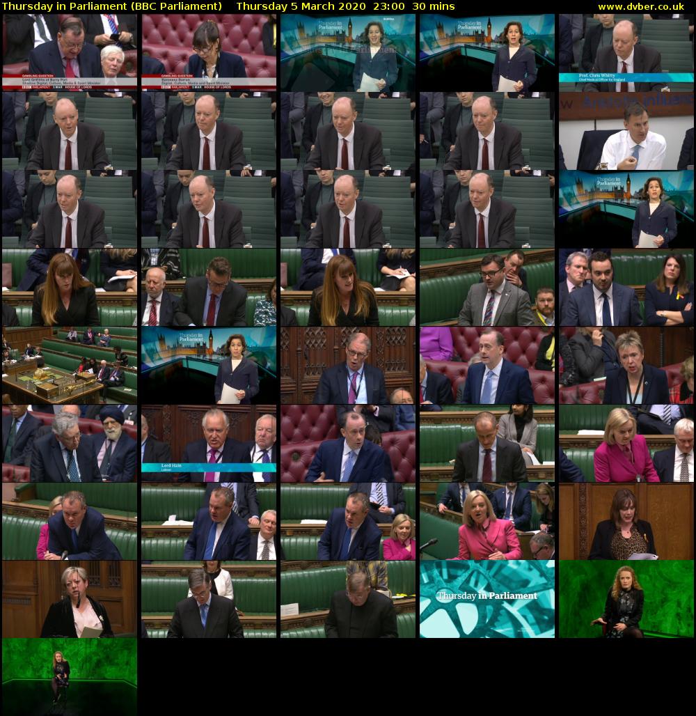 Thursday in Parliament (BBC Parliament) Thursday 5 March 2020 23:00 - 23:30