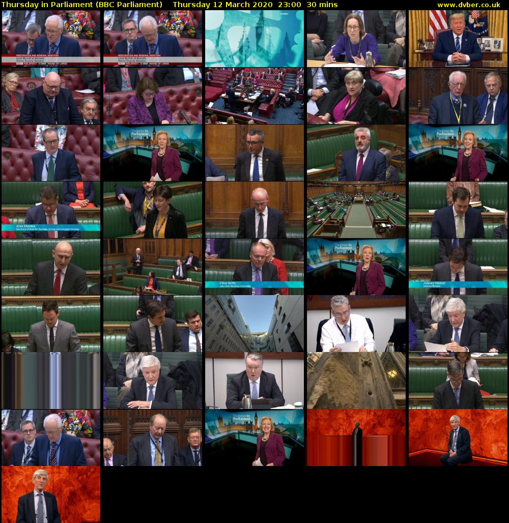 Thursday in Parliament (BBC Parliament) Thursday 12 March 2020 23:00 - 23:30