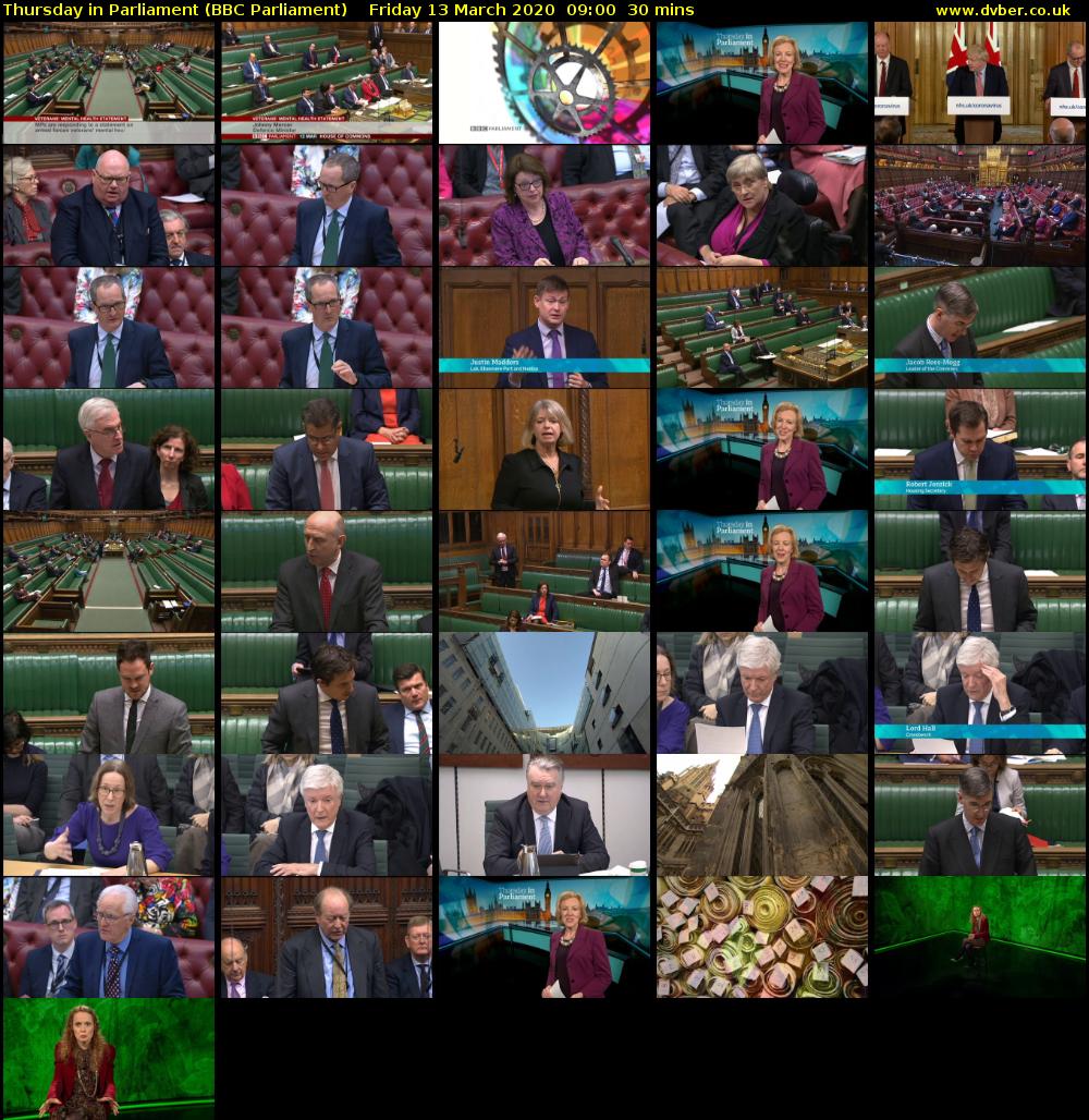 Thursday in Parliament (BBC Parliament) Friday 13 March 2020 09:00 - 09:30